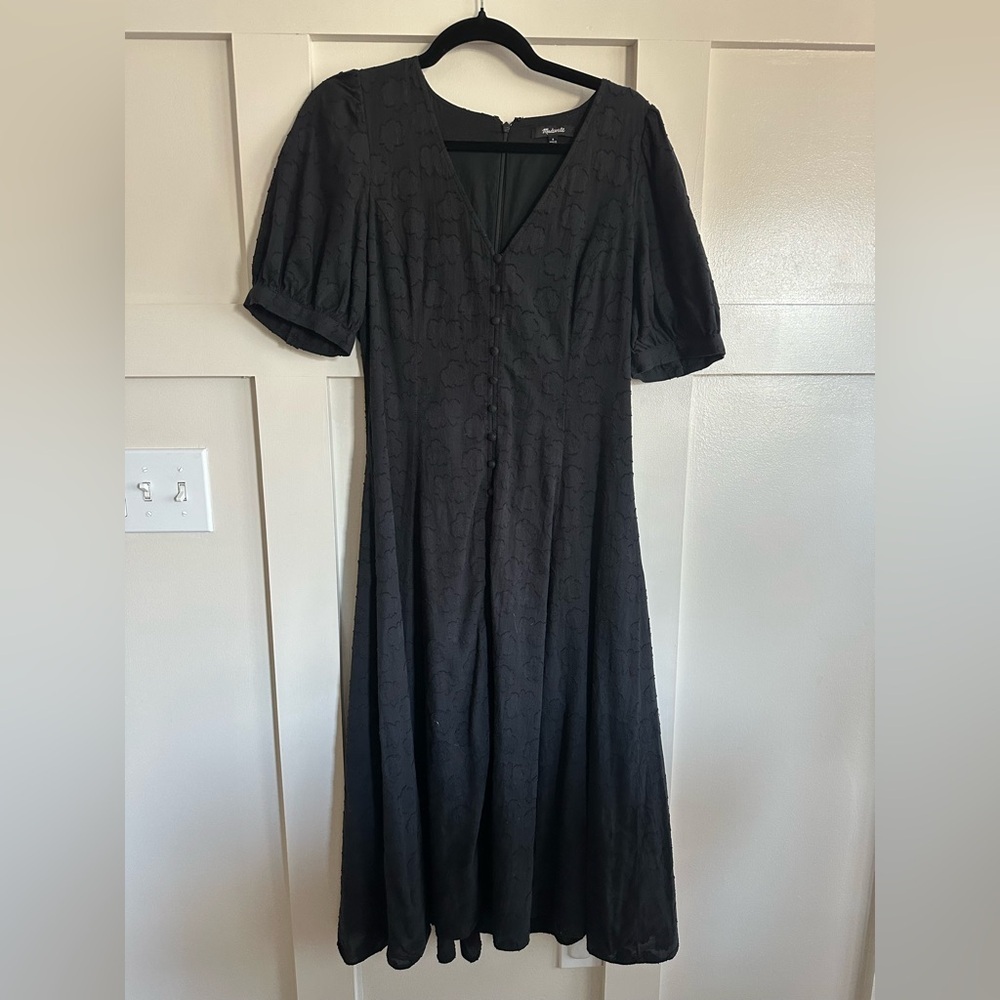 Madewell Black Textured Floral Puff Sleeve  Maxi Dress